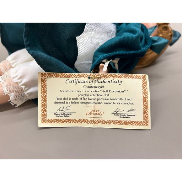 Victorian Girl 13 inch Fashion Doll – VTG Porcelain, Glass Eyes + Tag & Stand - Picture 7 of 7